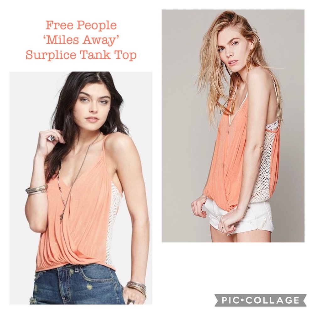 FREE PEOPLE Miles Away Surplice Tank Top in Washed Orange NWT Size Small